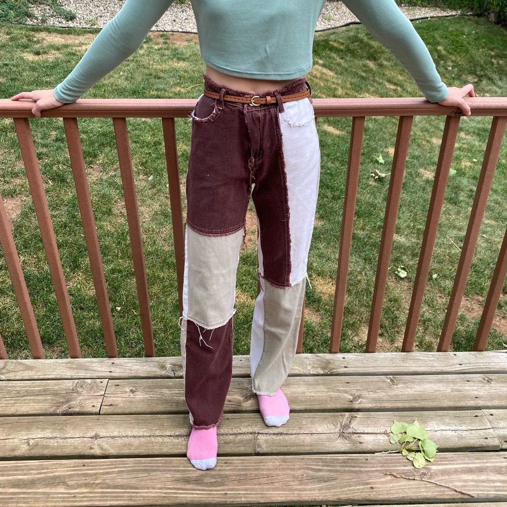Patchwork SHEIN Straight leg jeans